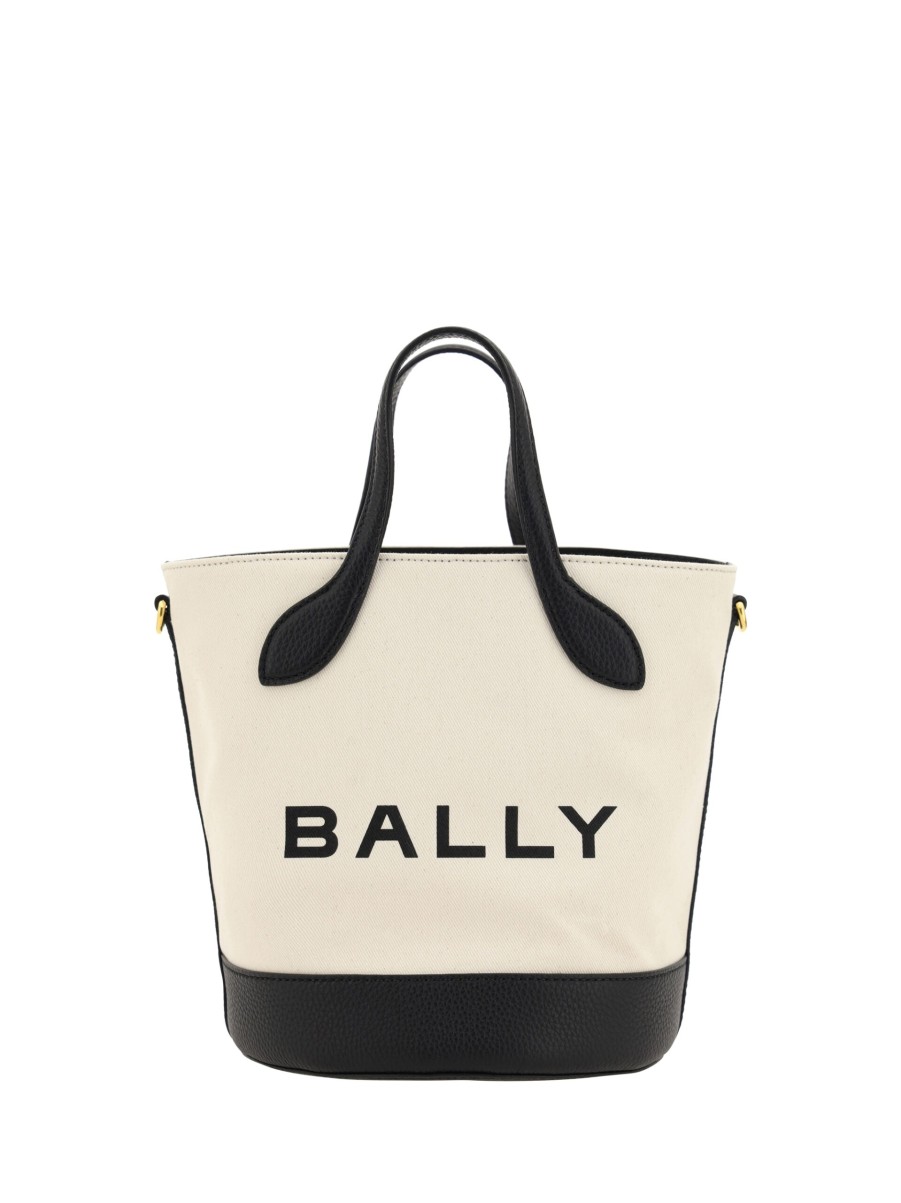 Women Bally Women'S Handbags | Bally White And Black Leather Bucket Bag