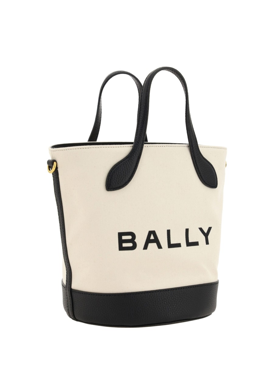 Women Bally Women'S Handbags | Bally White And Black Leather Bucket Bag