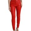 Women Dolce & Gabbana Women'S Pants & Jeans | Dolce & Gabbana Red Cotton High Waist Skinny Denim Jeans