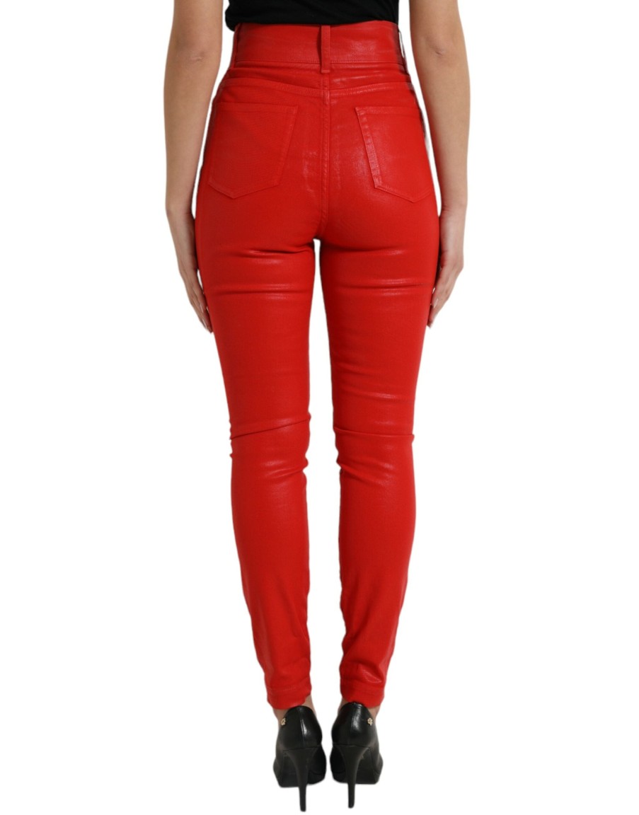 Women Dolce & Gabbana Women'S Pants & Jeans | Dolce & Gabbana Red Cotton High Waist Skinny Denim Jeans