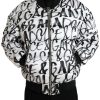 Men Dolce & Gabbana Men'S Jackets | Dolce & Gabbana White Logo Padded Full Zip Bomber Jacket