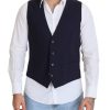 Men Dolce & Gabbana Men'S Vests | Dolce & Gabbana Dark Blue Wool Stretch Waistcoat Formal Vest