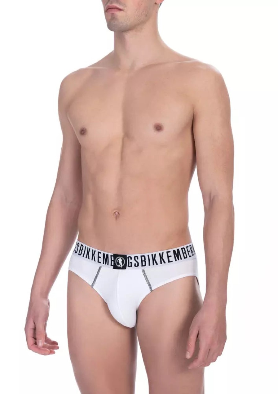 Men Bikkembergs Men'S Underwear | Bikkembergs Essential White Briefs Bi-Pack - Pure Cotton Blend