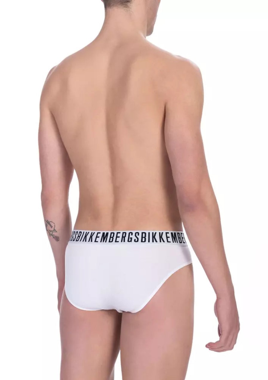 Men Bikkembergs Men'S Underwear | Bikkembergs Essential White Briefs Bi-Pack - Pure Cotton Blend