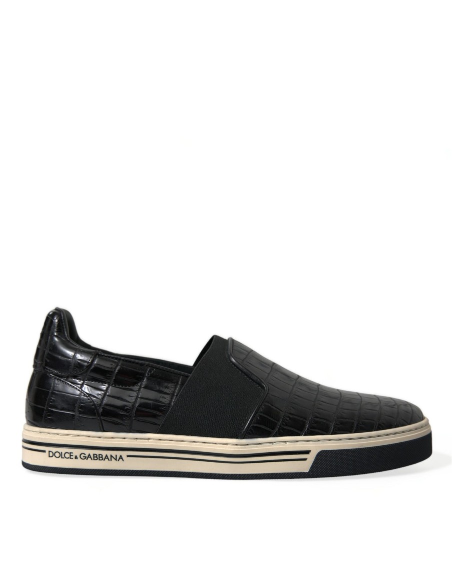 Men Dolce & Gabbana Men'S Sneakers | Dolce & Gabbana Black Croc Exotic Leather Sneakers Shoes