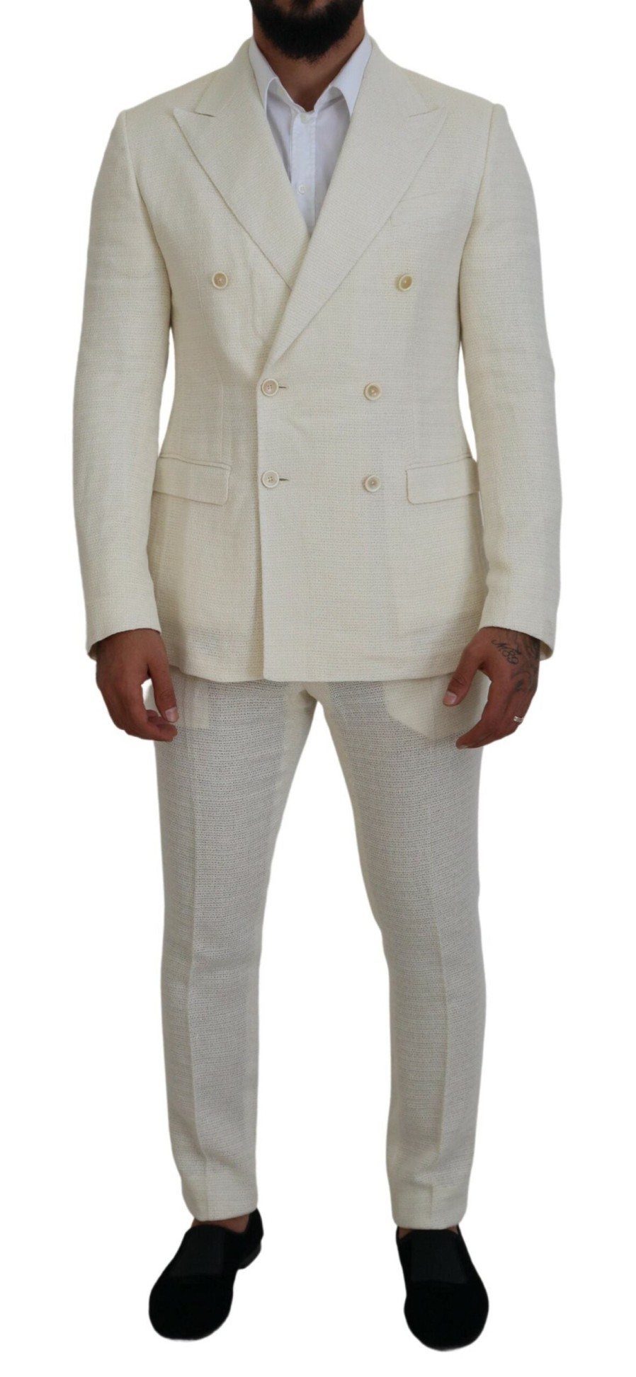 Men Dolce & Gabbana Men'S Suits | Dolce & Gabbana White Double Breasted 2 Piece Taormina Suit