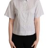 Women Dolce & Gabbana Women'S Shirts | Dolce & Gabbana White Gray Polka Dots Collared Button Shirt