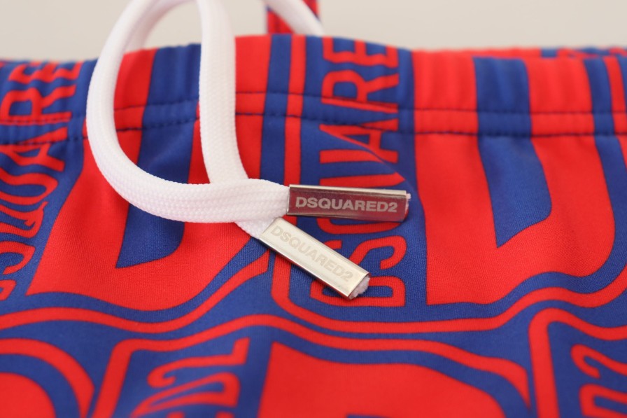 Men Dsquared² Men'S Swimwear | Dsquared Red Blue Logo Printed Men Swim Brief Swimwear