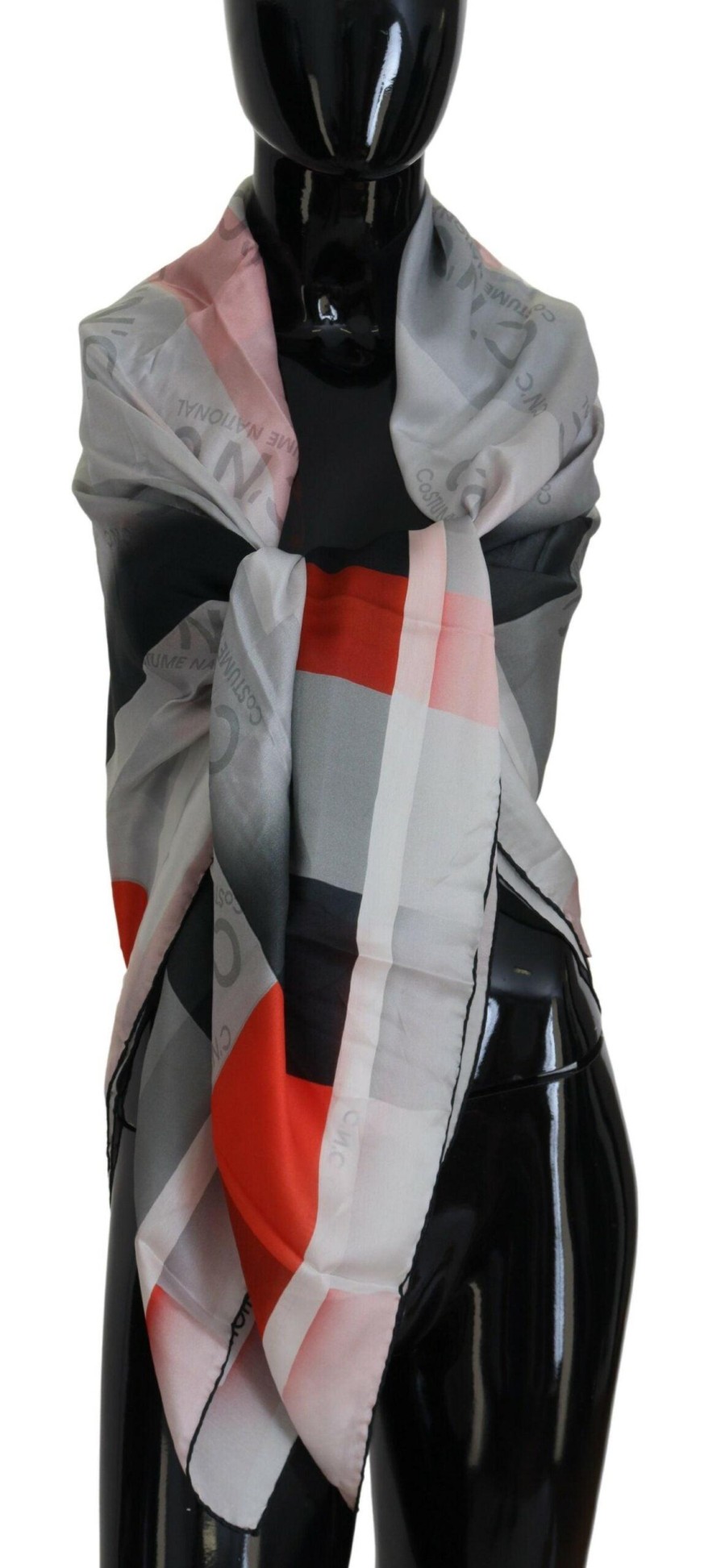 Women Costume National Women'S Scarves | Costume National Gray Red Shawl Foulard Wrap Scarf