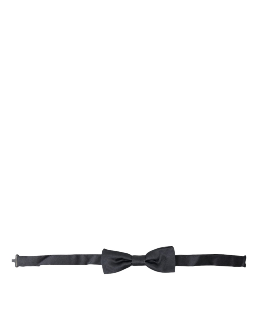 Men Dolce & Gabbana Men'S Ties & Bowties | Dolce & Gabbana Dark Gray Silk Adjustable Neck Men Papillon Bow Tie