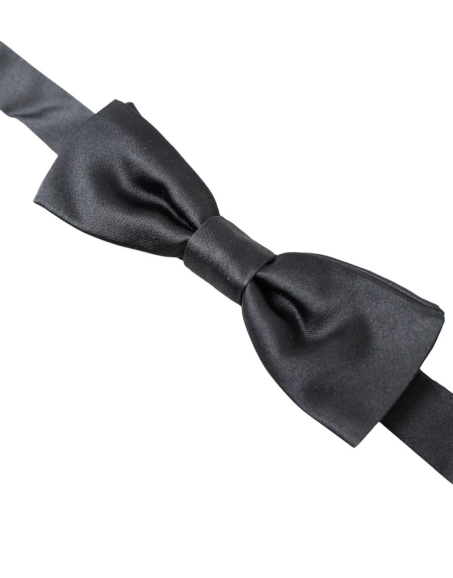 Men Dolce & Gabbana Men'S Ties & Bowties | Dolce & Gabbana Dark Gray Silk Adjustable Neck Men Papillon Bow Tie