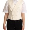 Women Dolce & Gabbana Women'S Vest | Dolce & Gabbana Beige Silk Sleeveless Waistcoat Vest