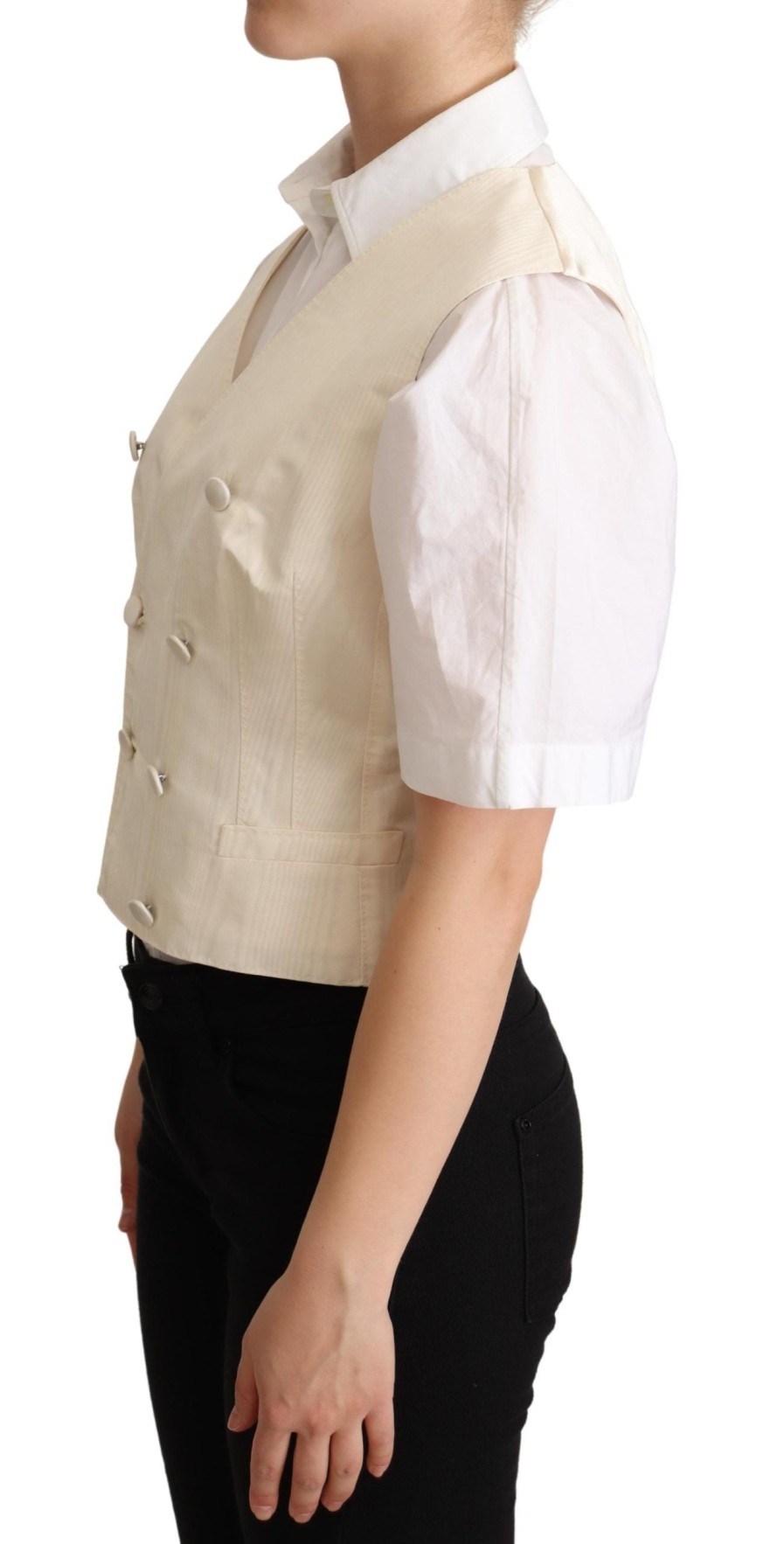 Women Dolce & Gabbana Women'S Vest | Dolce & Gabbana Beige Silk Sleeveless Waistcoat Vest