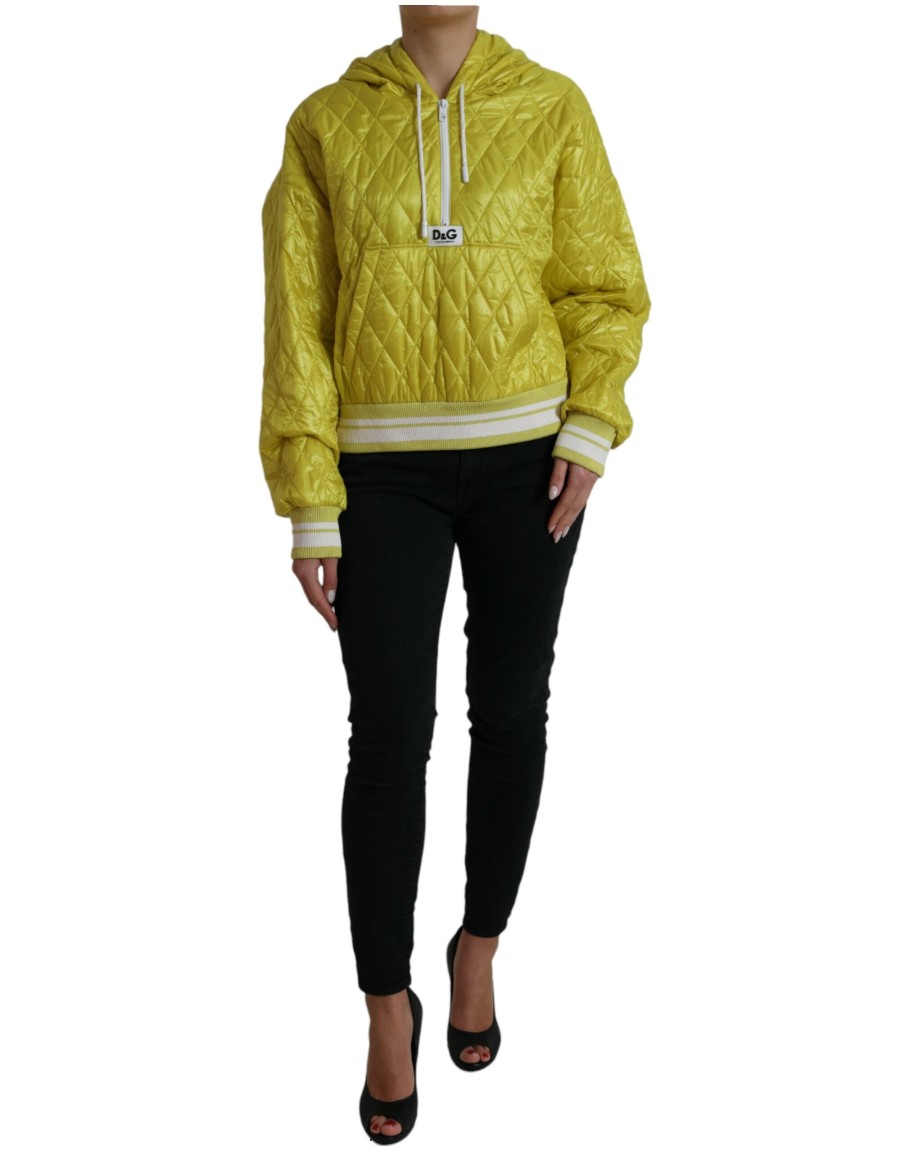 Women Dolce & Gabbana Women'S Jackets & Coats | Dolce & Gabbana Yellow Nylon Quilted Hooded Pullover Jacket