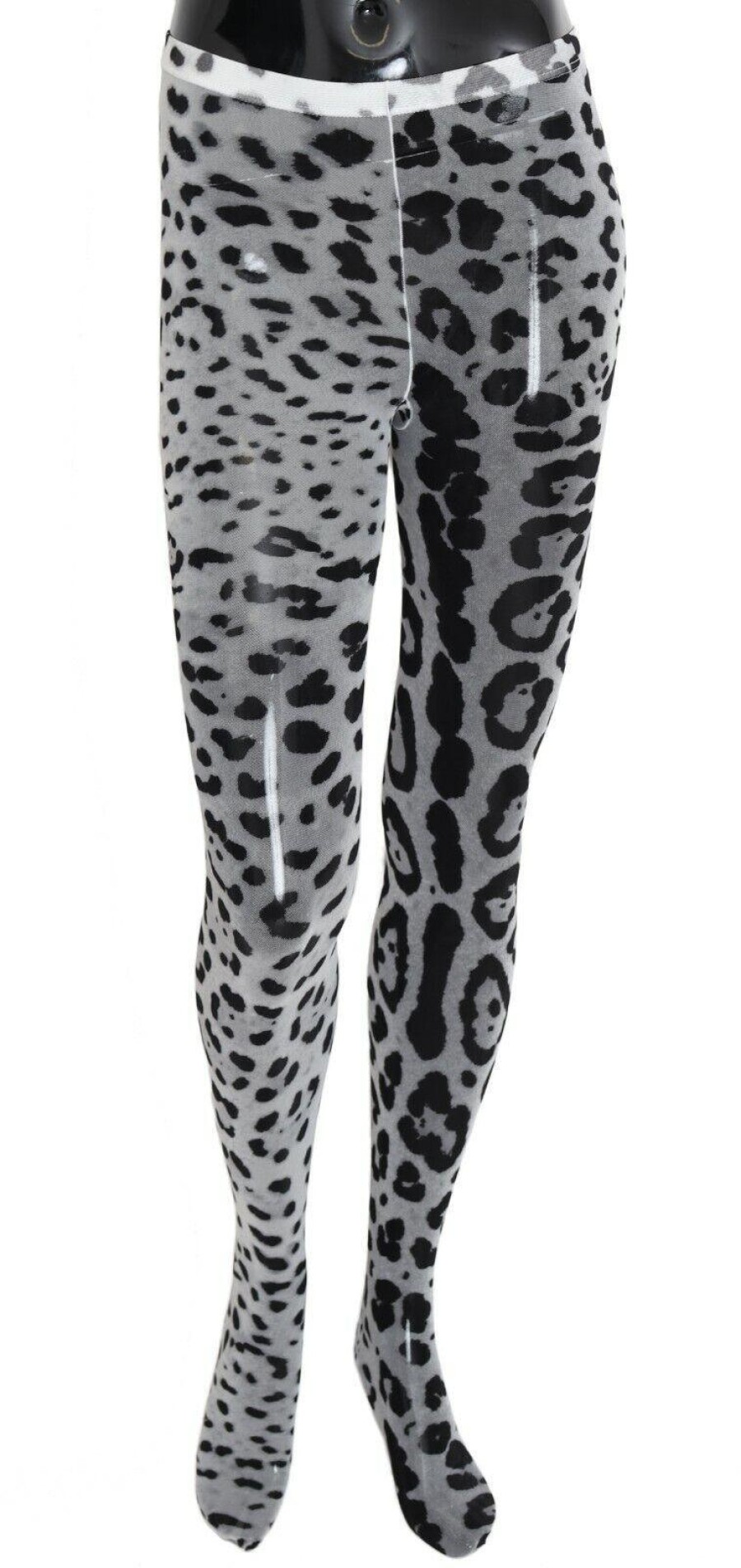 Women Dolce & Gabbana Women'S Tights And Socks | Dolce & Gabbana Gray Leopard Print Mesh Nylon Tights