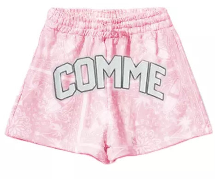 Women Comme Des Fuckdown Women'S Shorts | Comme Des Fuckdown Abstract Pink Cotton Shorts With Logo Detail