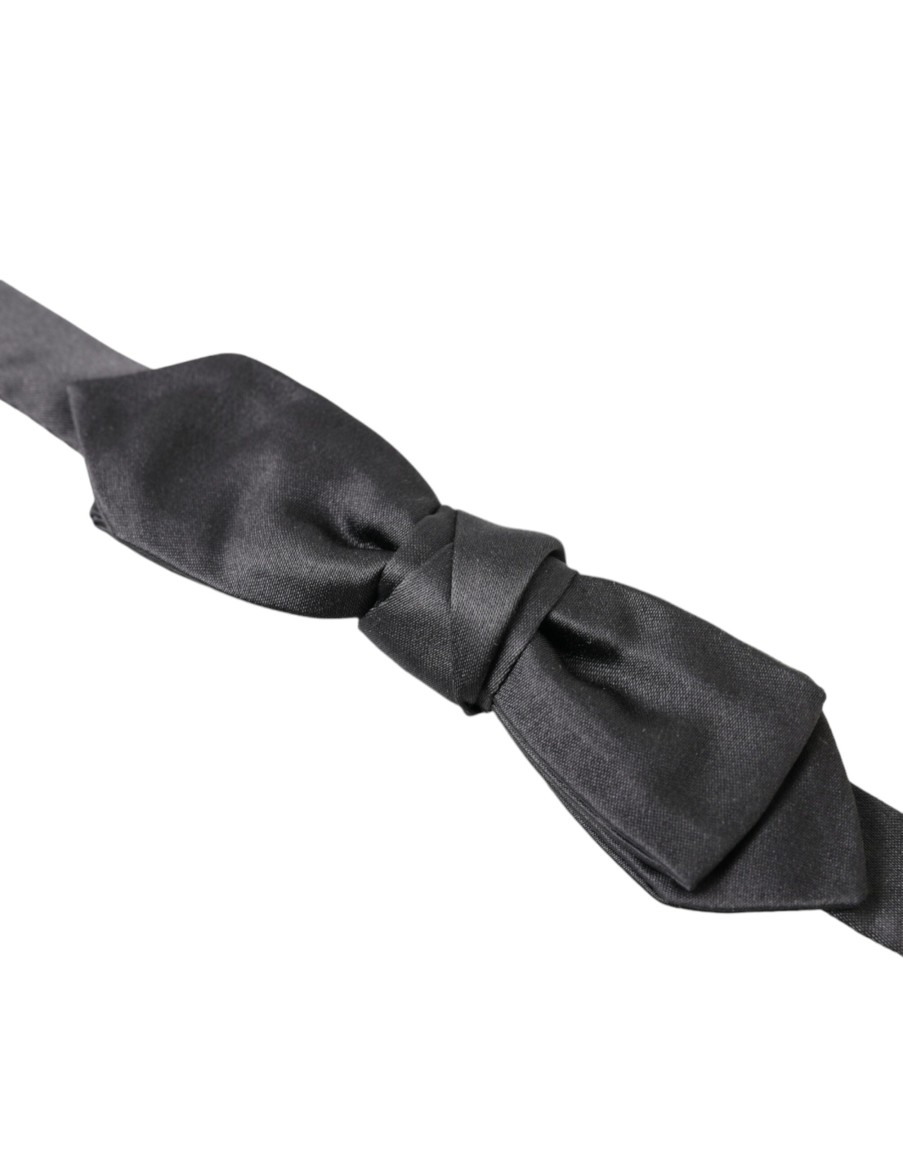 Men Dolce & Gabbana Men'S Ties & Bowties | Dolce & Gabbana Dark Gray Silk Adjustable Neck Men Papillon Bow Tie