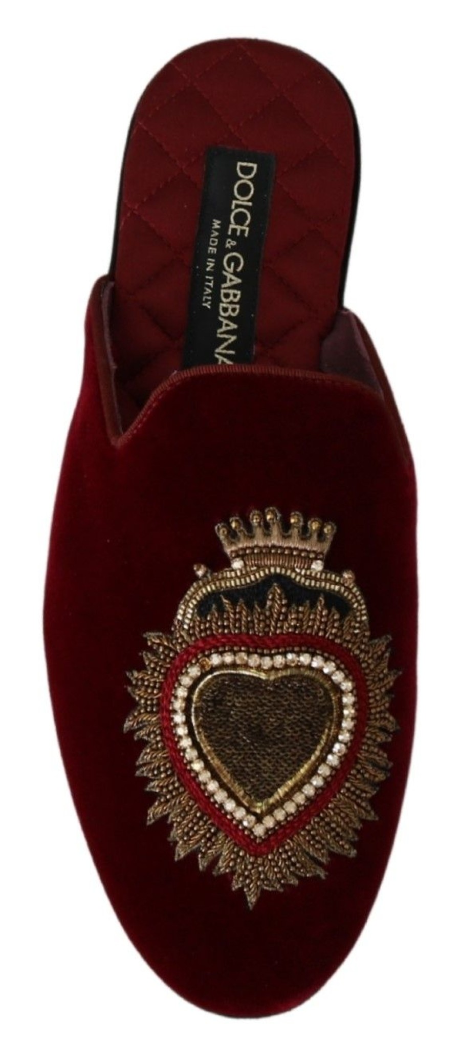 Men Dolce & Gabbana Men'S Slide Sandals | Dolce & Gabbana Red Velvet Sacred Heart Embroidery Slides Shoes