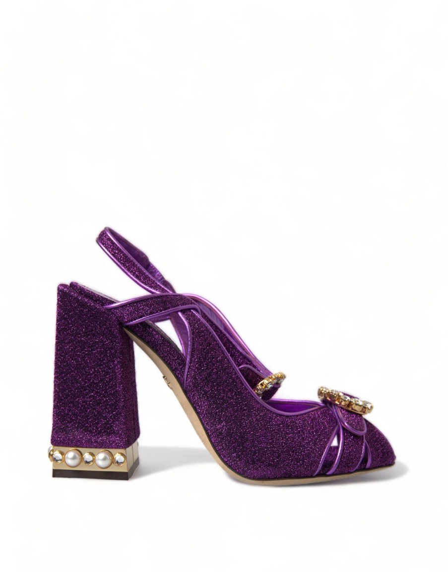 Women Dolce & Gabbana Women'S Sandals | Dolce & Gabbana Purple Crystal Ankle Strap Sandals Shoes