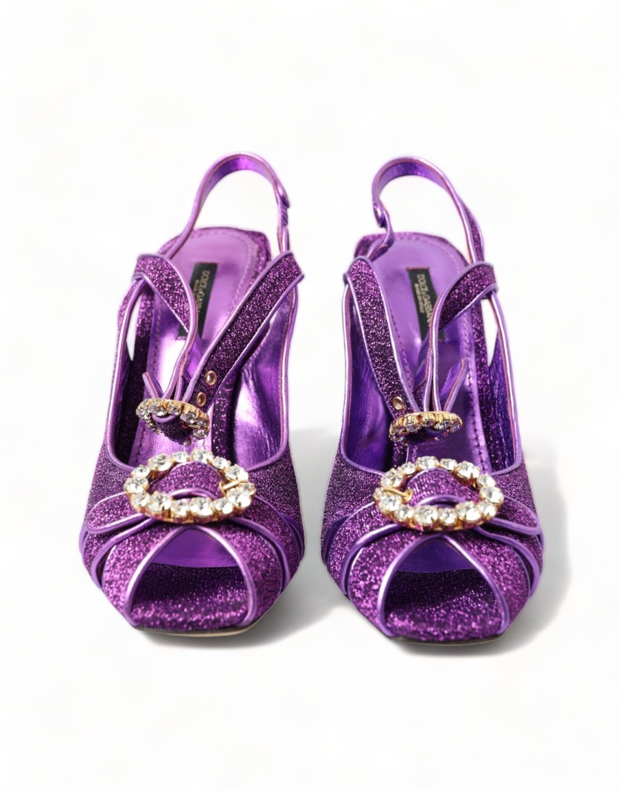 Women Dolce & Gabbana Women'S Sandals | Dolce & Gabbana Purple Crystal Ankle Strap Sandals Shoes