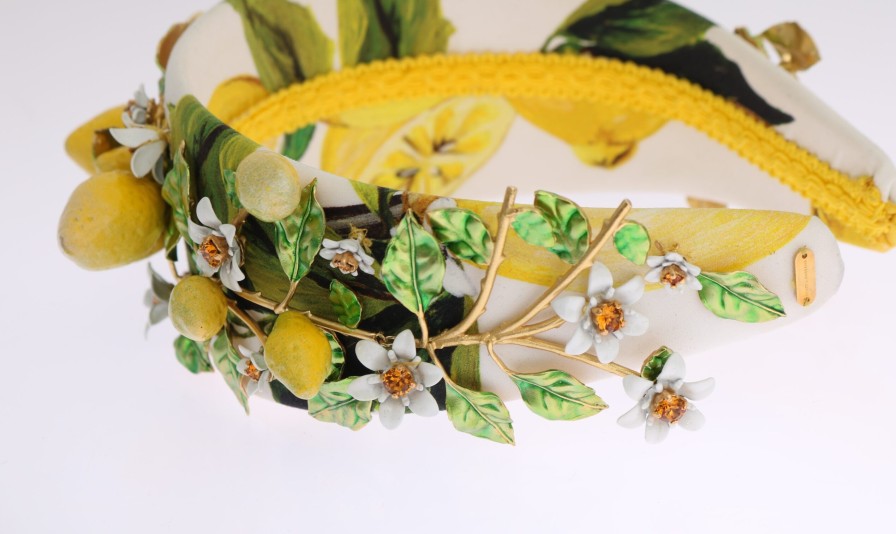 Women Dolce & Gabbana Women'S Headbands | Dolce & Gabbana Yellow Lemons Sicily Crystal Diadem Tiara Headband