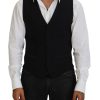 Men Dolce & Gabbana Men'S Vests | Dolce & Gabbana Black Virgin Wool Waistcoat Formal Vest