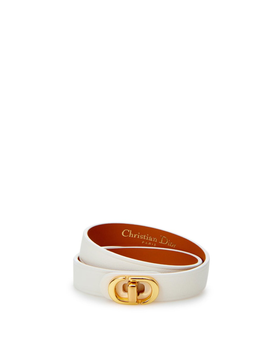 Women Dior Women'S Bracelets | Dior White Leather Double Band Cd Bracelet