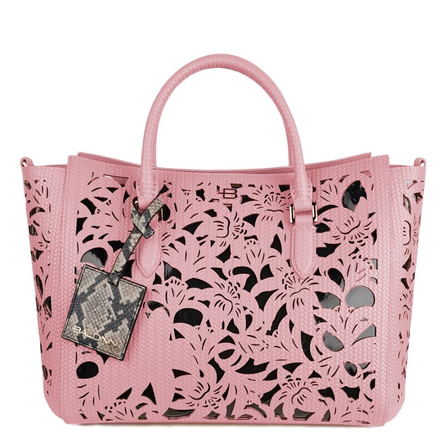 Women Baldinini Trend Women'S Handbags | Baldinini Trend Floral Laser-Cut Calfskin Handbag In Pink