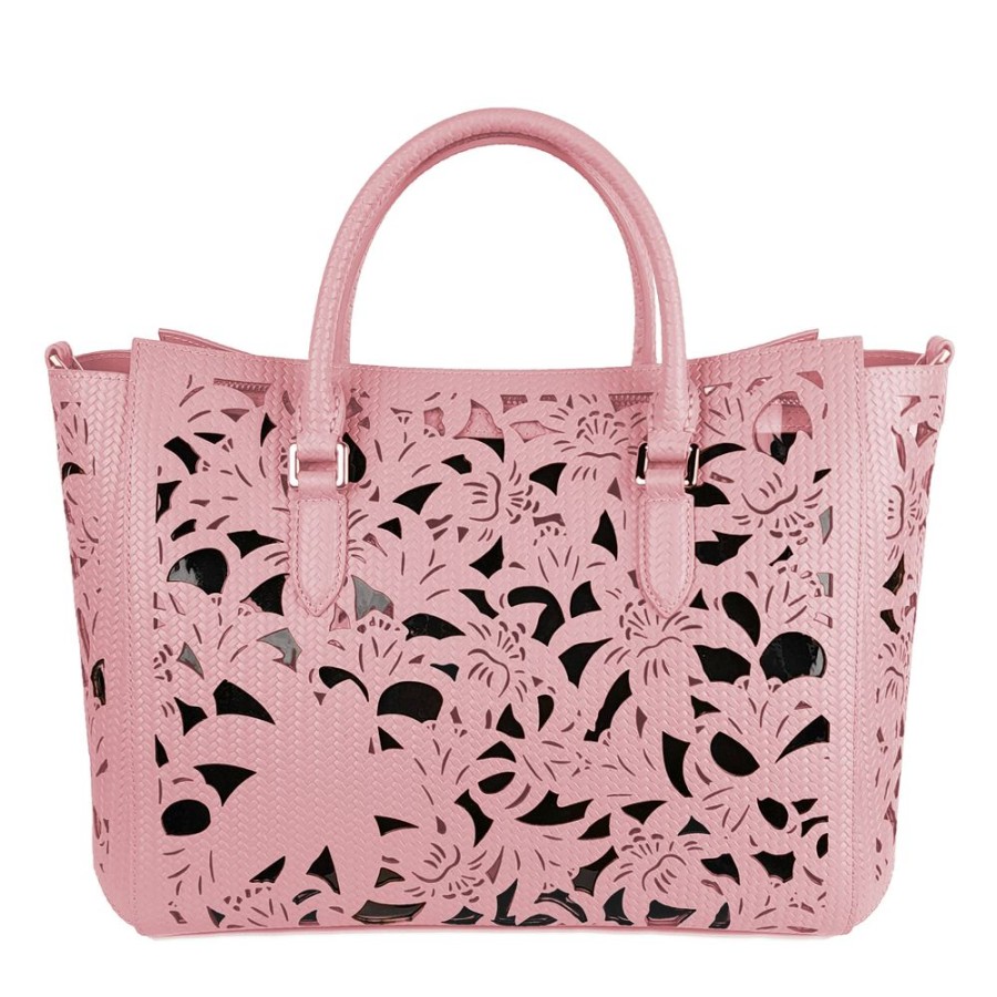 Women Baldinini Trend Women'S Handbags | Baldinini Trend Floral Laser-Cut Calfskin Handbag In Pink