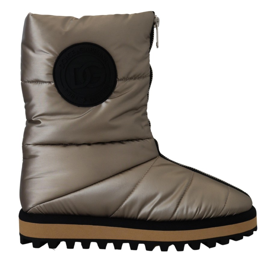 Men Dolce & Gabbana Men'S Boots | Dolce & Gabbana Silver Padded Mid Calf Winter Shoes Boots