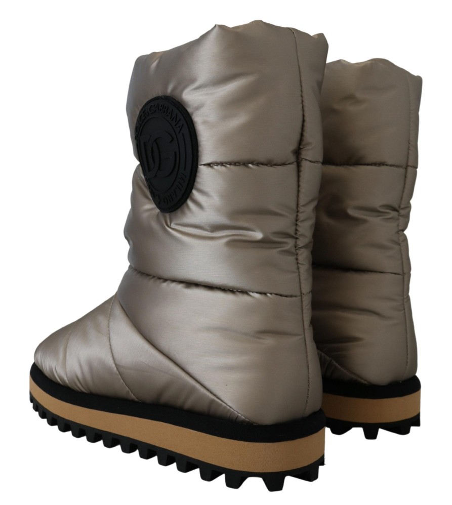 Men Dolce & Gabbana Men'S Boots | Dolce & Gabbana Silver Padded Mid Calf Winter Shoes Boots