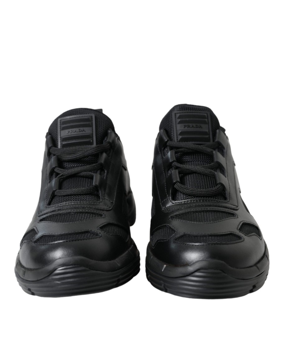 Men Prada Men'S Sneakers | Prada Black Mesh Panel Low Top Twist Trainers Sneakers Shoes