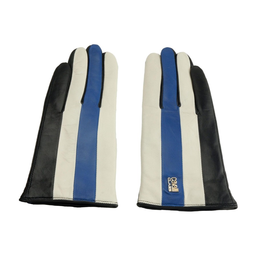 Women Cavalli Class Women'S Gloves | Cavalli Class Chic Blue And Black Lambskin Leather Gloves