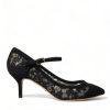 Women Dolce & Gabbana Women'S Pumps | Dolce & Gabbana Black Viscose Taormina Lace Pumps Shoes