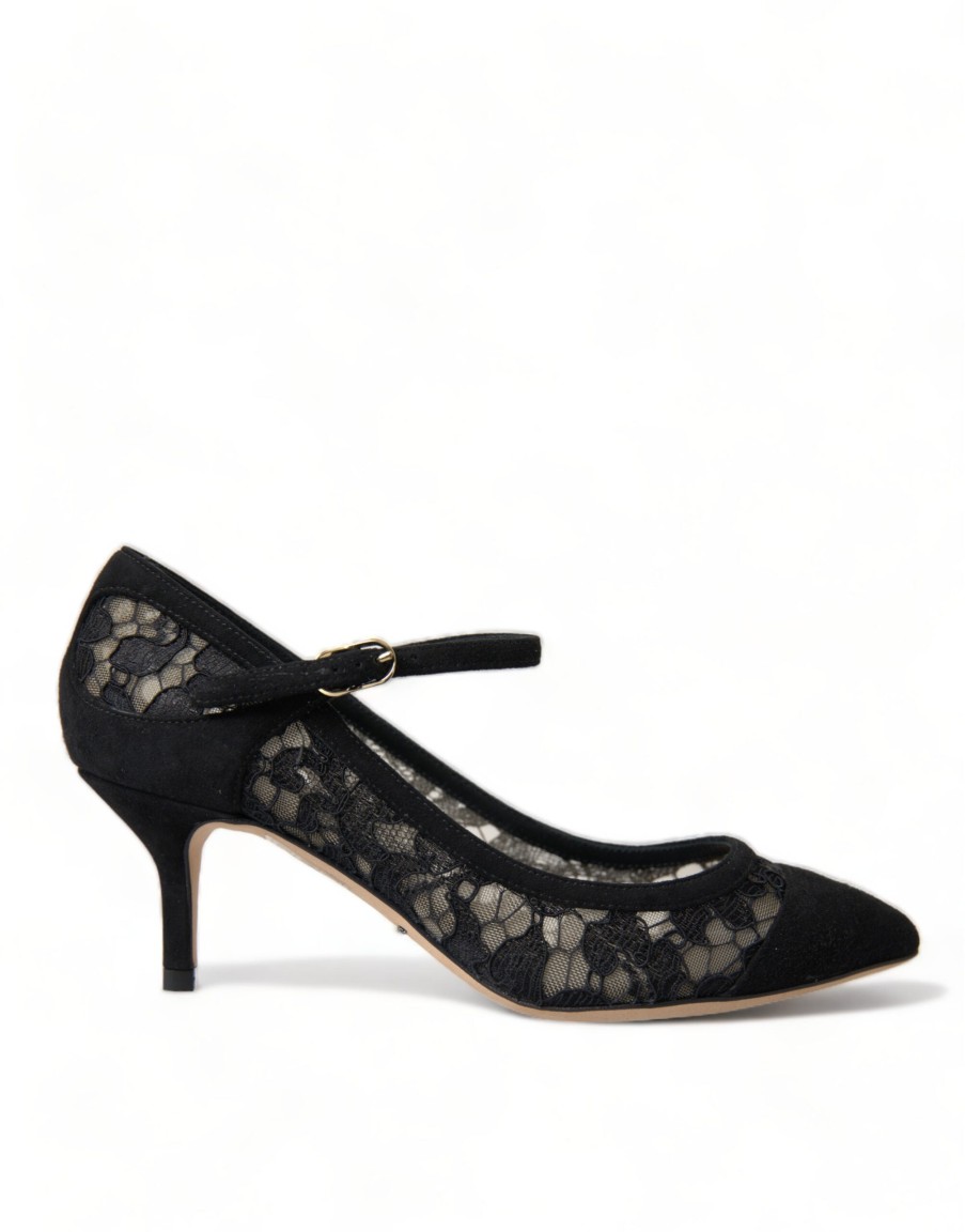 Women Dolce & Gabbana Women'S Pumps | Dolce & Gabbana Black Viscose Taormina Lace Pumps Shoes