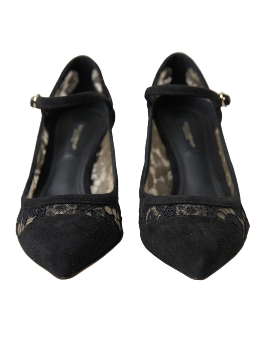 Women Dolce & Gabbana Women'S Pumps | Dolce & Gabbana Black Viscose Taormina Lace Pumps Shoes