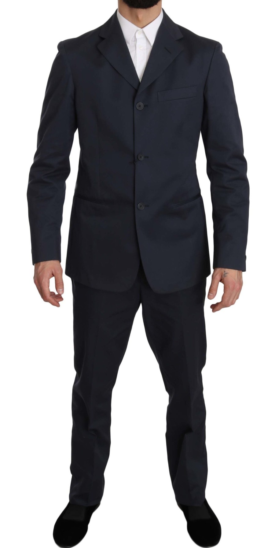 Men Romeo Gigli Men'S Suits | Romeo Gigli Two Piece 3 Button Cotton Blue Solid Suit