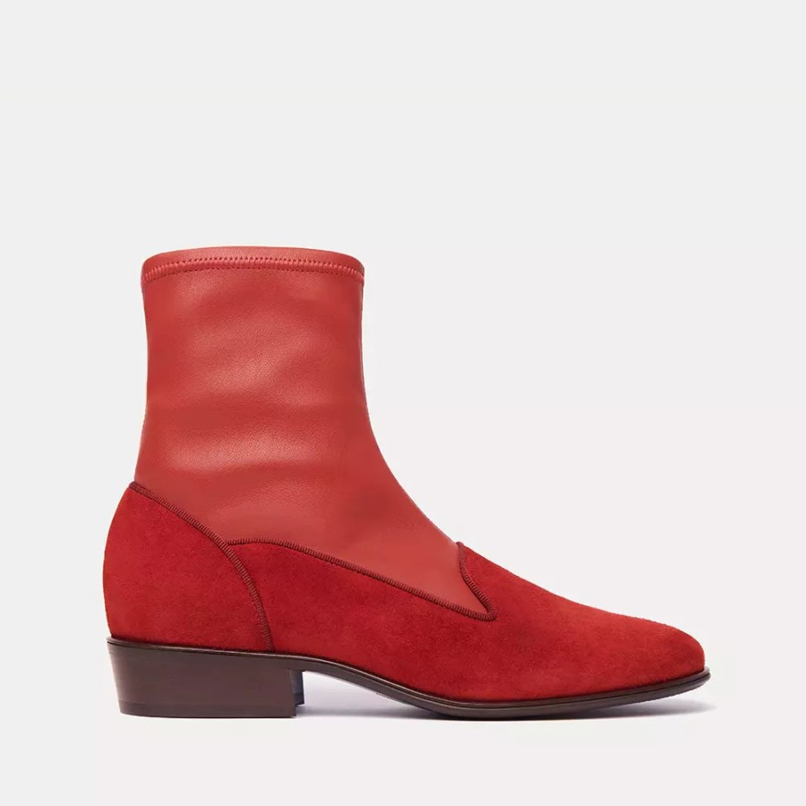 Women Charles Philip Women'S Boots | Charles Philip Luxurious Red Suede Ankle Boots