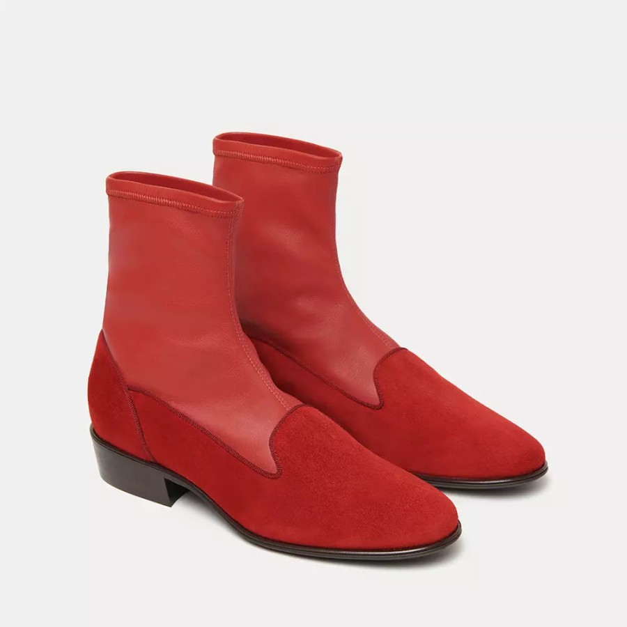 Women Charles Philip Women'S Boots | Charles Philip Luxurious Red Suede Ankle Boots