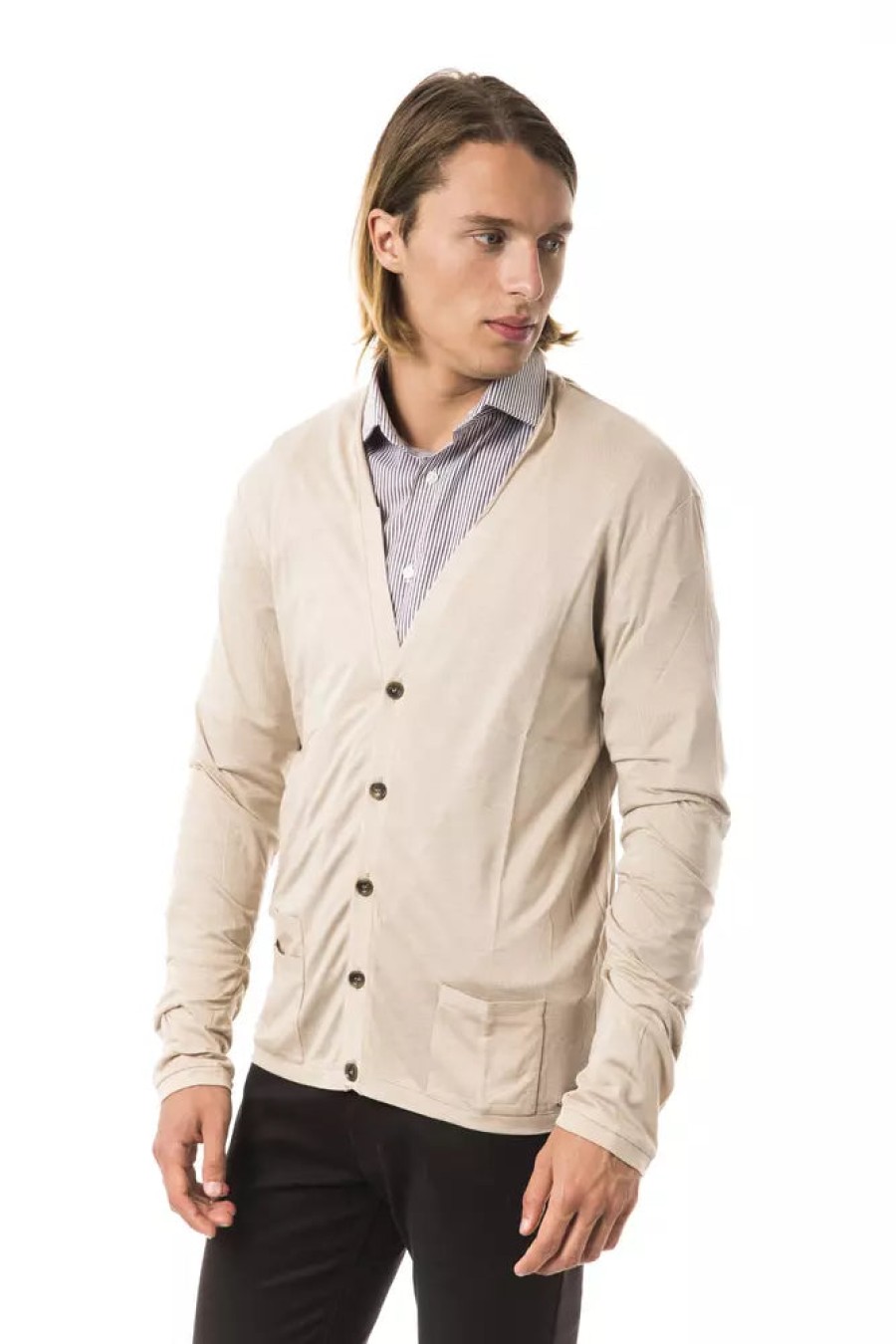 Men BYBLOS Men'S Cardigans | Byblos Elegant Beige Long Sleeve Cardigan