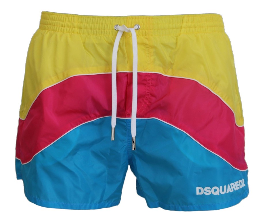 Men Dsquared² Men'S Swimwear | Dsquared Multicolor Logo Print Men Beachwear Shorts Swimwear