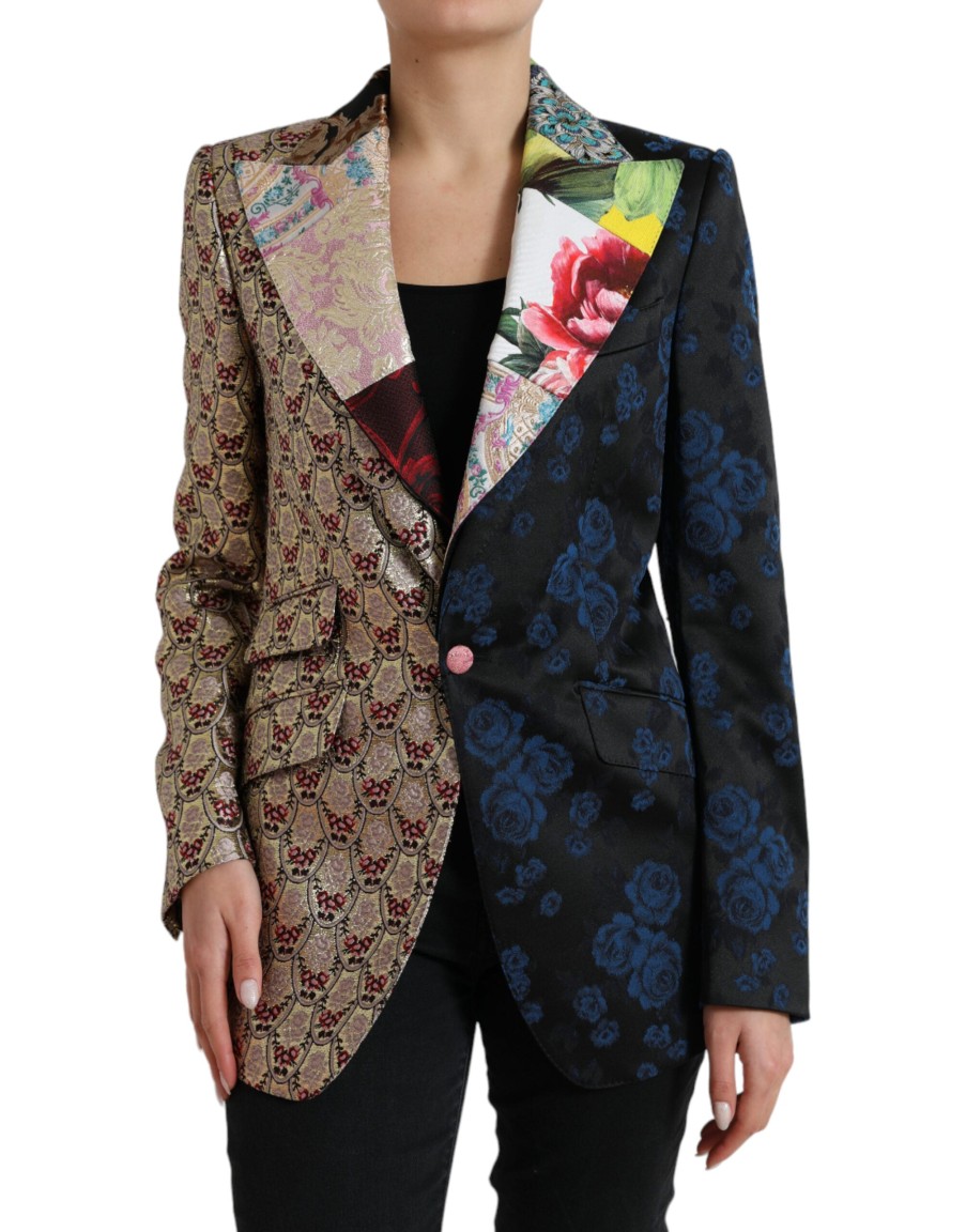 Women Dolce & Gabbana Women'S Jackets & Coats | Dolce & Gabbana Multicolor Floral Patchwork Jacquard Jacket