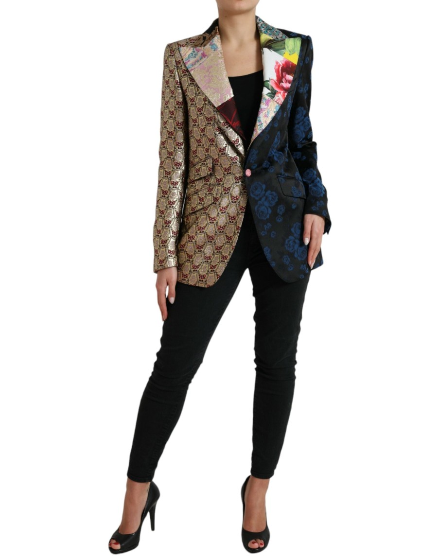 Women Dolce & Gabbana Women'S Jackets & Coats | Dolce & Gabbana Multicolor Floral Patchwork Jacquard Jacket