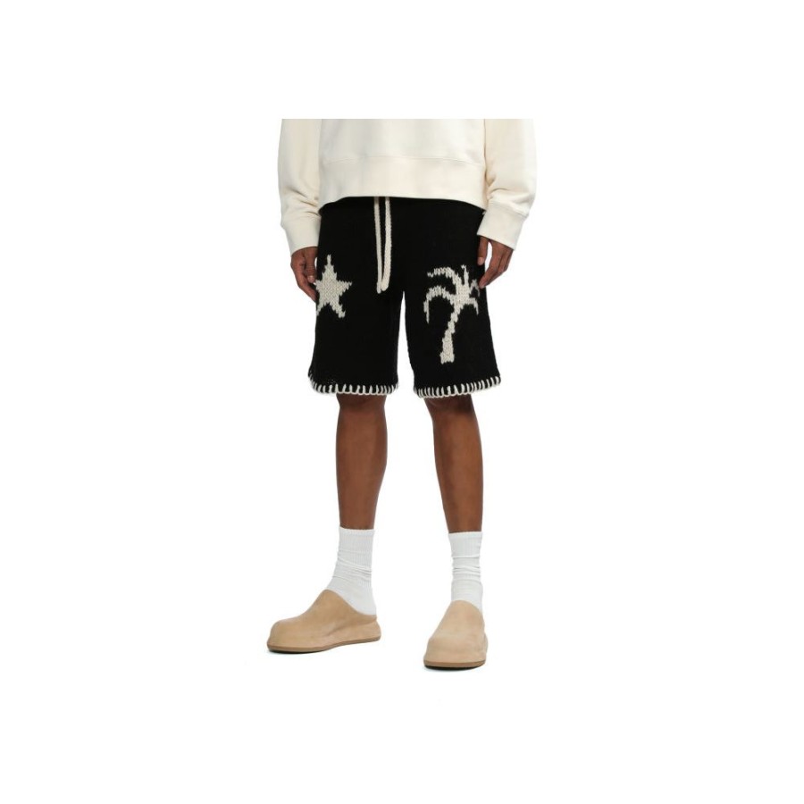 Men Palm Angels Men'S Shorts | Palm Angels Iconic Wool Blend Oversized Shorts In Black