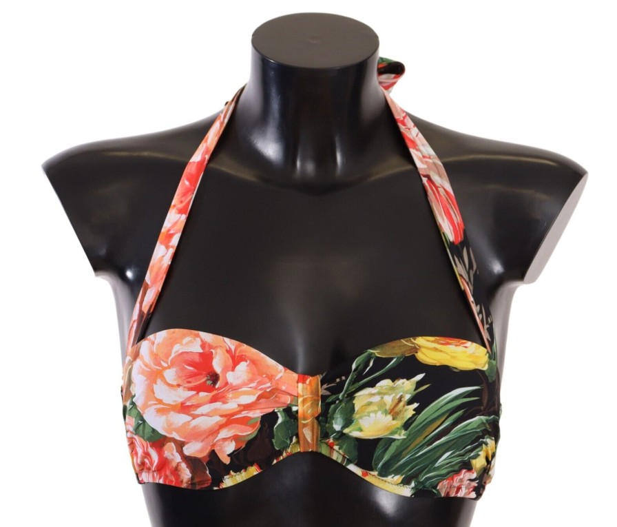 Women Dolce & Gabbana Women'S Swimwear | Dolce & Gabbana Multicolor Floral Print Swimsuit Bikini Top Swimwear