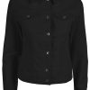 Women Yes Zee Women'S Jackets & Coats | Yes Zee Sleek Black Denim Jacket With Button Closure