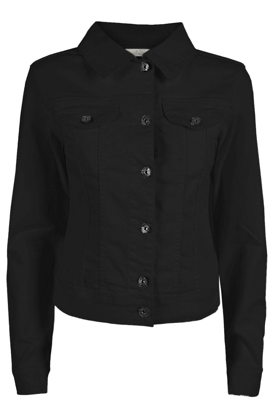 Women Yes Zee Women'S Jackets & Coats | Yes Zee Sleek Black Denim Jacket With Button Closure