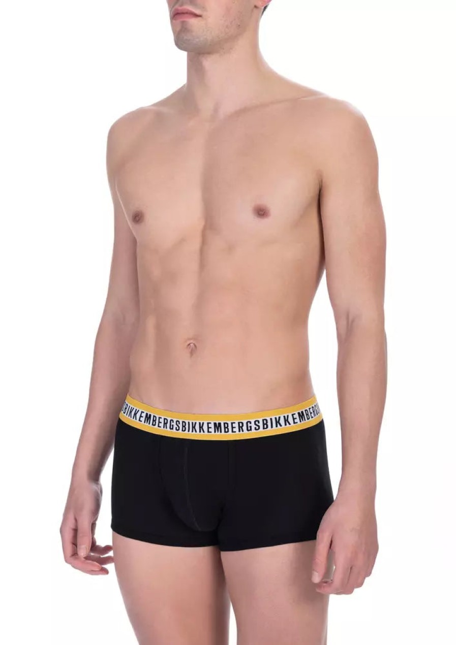 Men Bikkembergs Men'S Underwear | Bikkembergs Elegant Black Bi-Pack Trunks For Men