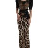 Women Dolce & Gabbana Women'S Dresses | Dolce & Gabbana Black Brown Leopard Embellished Sheath Gown Dress