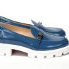 Women Christian Louboutin Women'S Flat Shoes | Christian Louboutin Blue And White Silver Logo Lock Boat Shoe